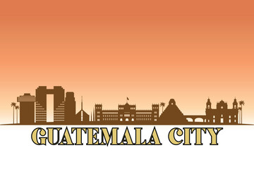 Obraz premium Global city Guatemala City shown in a detailed vector skyline with a golden hour sky