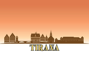 Obraz premium Global city Tirana shown in a detailed vector skyline with a golden hour sky