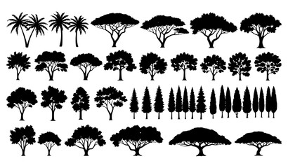 Biome Tree Silhouette Bundle Black Natural Zone Forest Vector Set © MdNayeem