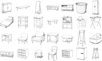 Hand Drawn Home Furniture and Interior Elements Sketch Collection