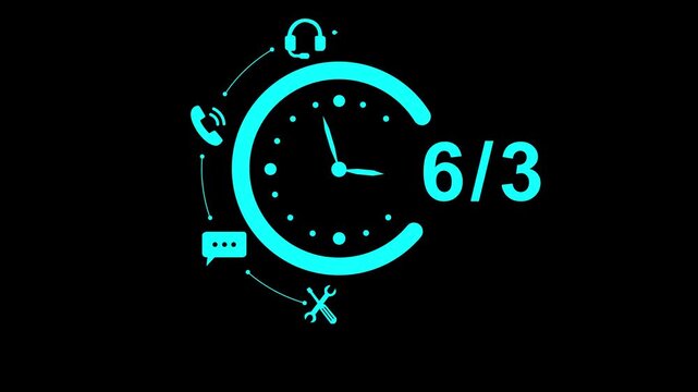 A professional using in a bright office, symbolizing 6 hour availability for customer support and business operations, with glowing graphic elements enhancing the scene. animation. 4k video...