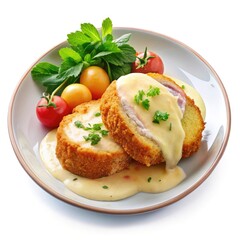 Professional Food Photography of Schnitzel with Savory Topping Isolated