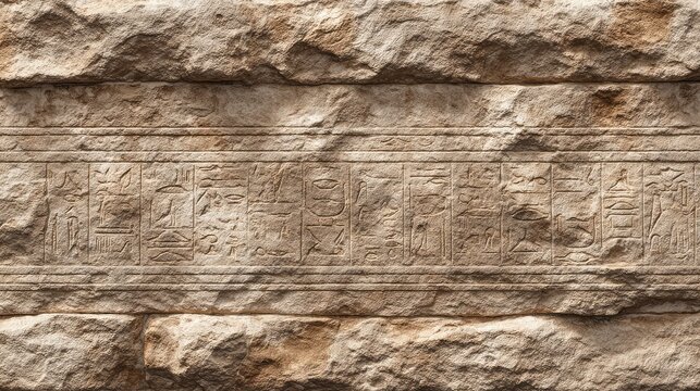 Ancient inscriptions carved on a stone wall in a historical archeological site showcasing ancient language and culture