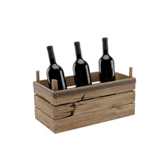 Three Bottles of Wine in a Wooden Crate