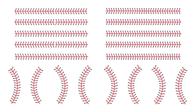 Seam Like on a Baseball, vector illustration featuring a red thread arc pattern on white background, ornamental line and curve design, perfect for sports graphics, textile patterns
