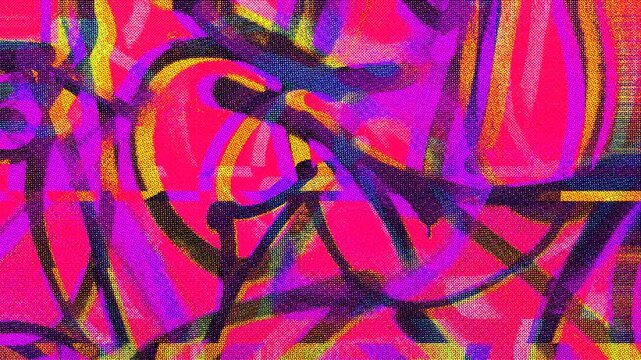4k seamless loop Futuristic glitch art in vibrant pink, yellow, blue, cmyk half tone pattern. Y2K style, abstract lines. Digital art, modern posters, summer visuals, creative banner backgrounds