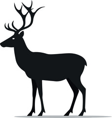 Black Deer Silhouette Isolated On White Background Simple Minimalist Flat Design