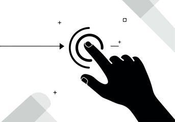 Black Finger Touch Screen UI Interaction With Minimal Graphics White Background