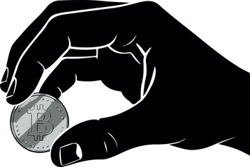 Black Silhouette Hand Holds Bitcoin Coin Crypto Currency Investment