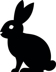 Black Silhouette Rabbit Sitting Cute Animal Illustration