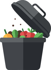 Black Trash Can Overflowing With Fresh Vegetables Flat Design