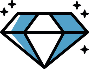Blue Diamond Gem Sparkle Icon Flat Design Isolated Object