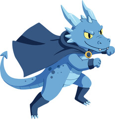 Blue Dragon Warrior in Dark Cape Minimal Illustration