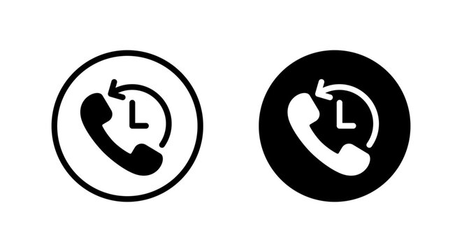 Call history icon in black circle. Recent phone symbol. Handset callback sign