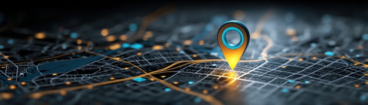 a digital map with a bright destination pin locked in place and gradient dark margin, 8K, with blank space for text --chaos 20 --ar 7:2 --quality 2 --v 7 Job ID: 6d0a4a5f-27f5-43ca-a8bc-a09d89b60c7d