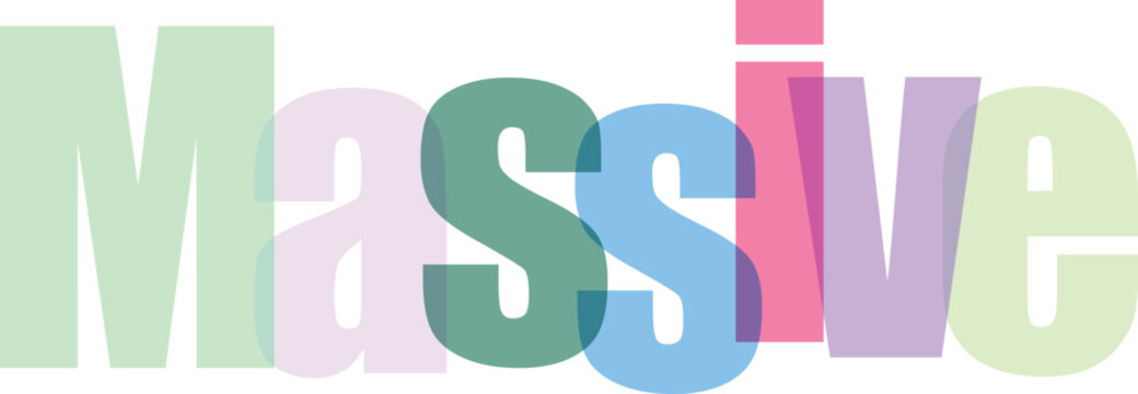 Massive word formed by large translucent colorful letters with shadow effect on checkered pattern background