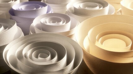 Circular shapes in smooth layers create a design seen in a creative workspace with natural light in a crafting environment