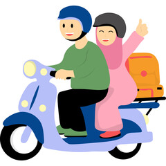 Muslim People Going Back Home by Motorbike