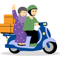 Muslim People Going Back Home by Motorbike