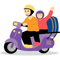 Muslim People Going Back Home by Motorbike