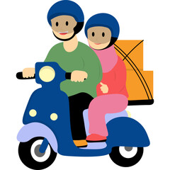 Muslim People Going Back Home by Motorbike