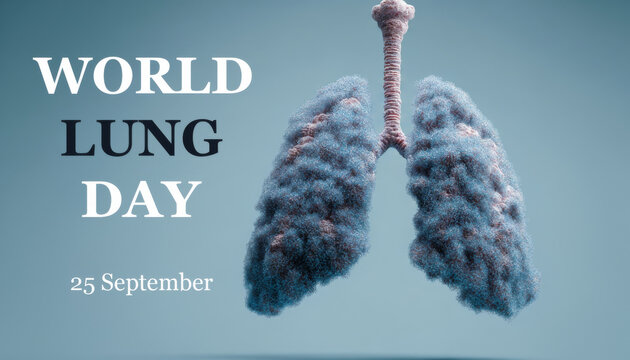 World Lung Day 25 September 3D Render of Human Lungs Model on Blue Gradient Background
