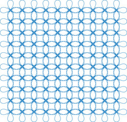 Intricate geometric pattern with interconnected blue lines and shapes on a white background