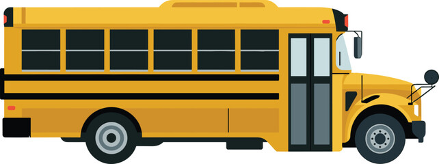 Yellow school bus side view vector illustration isolated on white background, detailed student transportation vehicle design for education and public transit concept © Shirina