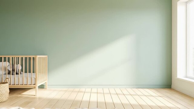 Baby crib in empty nursery room.