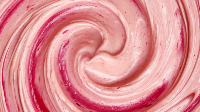 A soft abstract background for promos, motion videos, or concept videos. 4K video of a pink strawberry milk swirl texture. Can also be used to promote food and beverage products on social media.