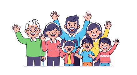 Happy Multigenerational Family Cartoon Illustration &ndash; Joyful Parents, Children and Grandparents Vector Art