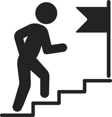 Person climbing stairs toward flag for goal achievement icon vector design