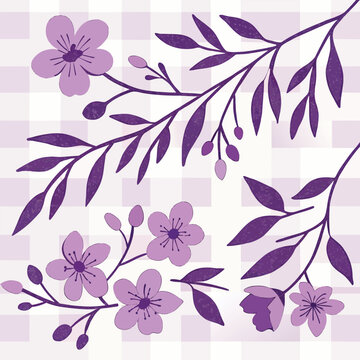 Seamless hand painted violet and purple gingham check pattern with soft watercolor texture. Warm cheerful plaid background ideal for fabric, wallpaper, packaging, stationery, kitchen, summer 
