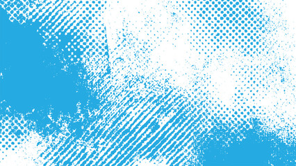 Blue and white abstract grunge background with halftone dots and diagonal lines
