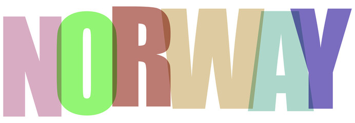 Norway geographic country name with pastel overlapping transparent letters, isolated on transparent background. © stockphoto1