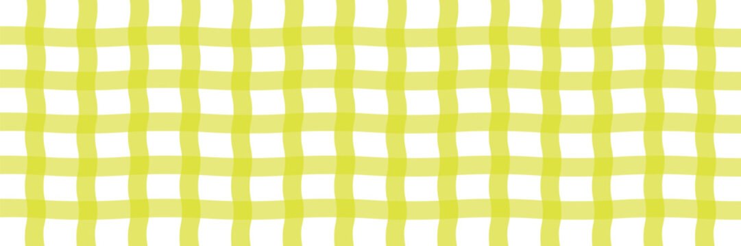 Hand painted yellow gingham check pattern. Yellow gingham pattern with hand drawn wavy lines for cloth or summer textile background, yellow and white check.