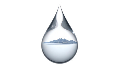 Fototapeta premium Rendered water droplet containing a miniature landscape with mountains and water