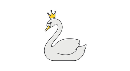 Elegant white swan wearing a golden crown illustration.