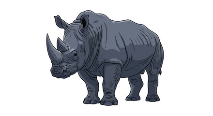 Fototapeta premium A gray rhinoceros standing on a white background.