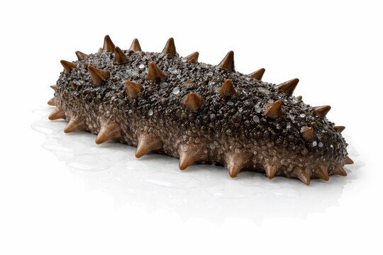 Raw sea cucumber on wet surface cross polarized lighting reveals papillae texture glare free seafood prep concept