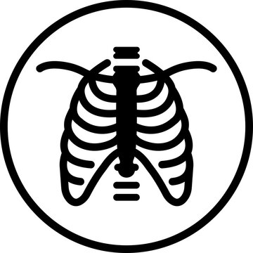 X ray chest rib cage icon in black flat line style featuring radiology, skeleton, anatomy, medical scan, diagnostic imaging and healthcare synonym elements for hospital and clinic design