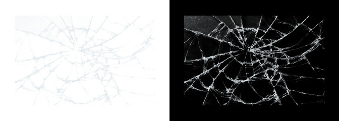 Obraz premium Cracked glass shattered screen on black and white backgrounds