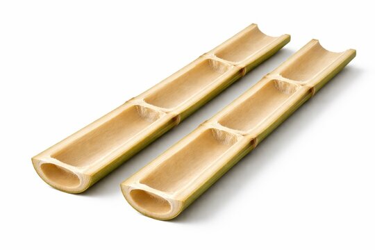 Giant reed cane split lengthwise into two halves showing hollow chambers fibrous walls and distinct nodes botanical specimen