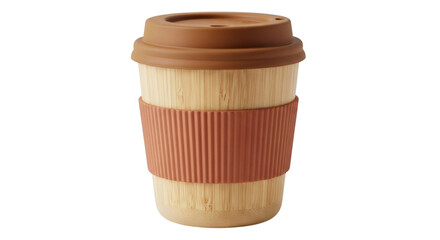 Bamboo Fiber Coffee Cup with Silicone Lid Earth Tones on Transparent Background