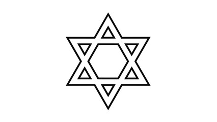 Detailed outline of the Star of David symbol representing Judaism and Jewish identity isolated on a plain white background.