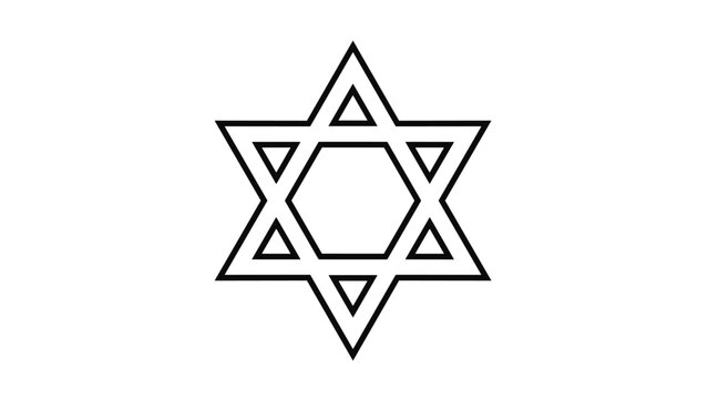 Detailed outline of the Star of David symbol representing Judaism and Jewish identity isolated on a plain white background.