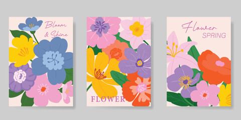 Naklejka premium Spring Floral invitation card background vector. Minimal hand drawn botanical flowers template background. Design illustration for wedding, vip cover, poster, rsvp modern card, birthday party.