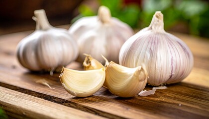 まな板の上の皮が付いたニンニク