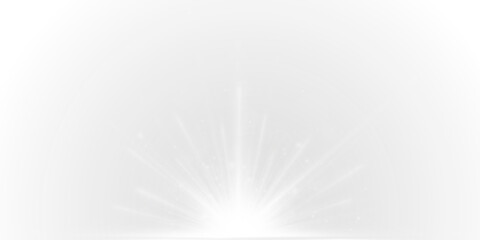 Fototapeta premium Soft white sparkle effect with light burst. Dynamic illumination enhances magical atmosphere. Perfect transparent overlay PNG.