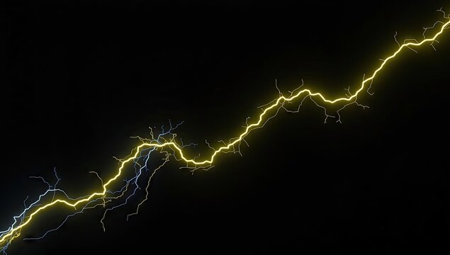 Electric charge depicted as vibrant yellow and blue lightning bolts jagged across a dark backdrop
